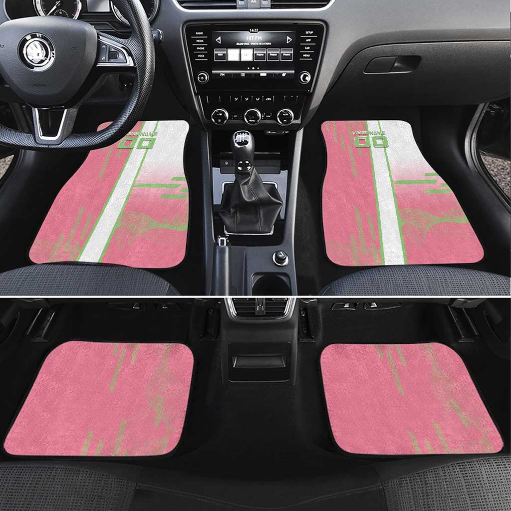 Personalized Mitsuri Kanroji Demon Slayer Badminton Car Mats with Racket Action Pose and Pink Green Graphic Design - The Mazicc