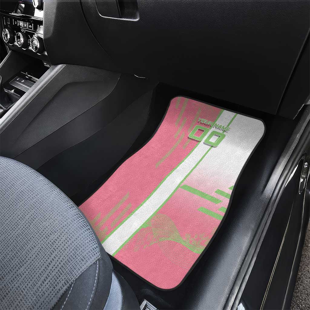 Personalized Mitsuri Kanroji Demon Slayer Badminton Car Mats with Racket Action Pose and Pink Green Graphic Design - The Mazicc