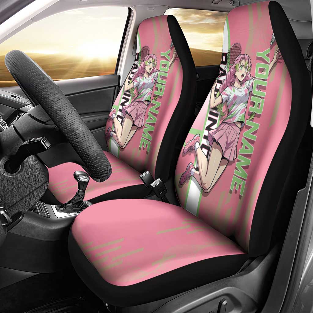 Personalized Mitsuri Kanroji Demon Slayer Badminton Car Seat Cover with Racket Action Pose and Pink Green Graphic Design - The Mazicc