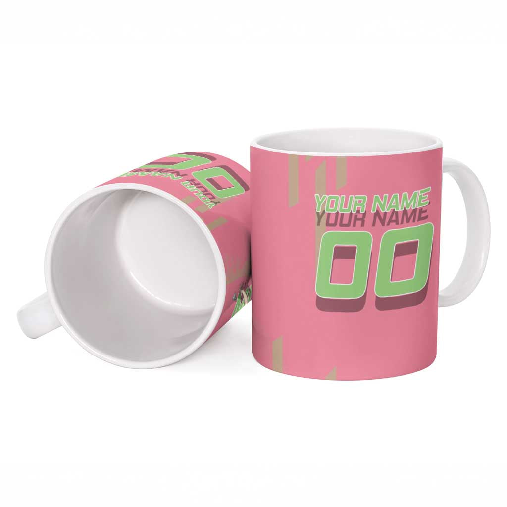 Personalized Mitsuri Kanroji Demon Slayer Badminton Ceramic Mug with Racket Action Pose and Pink Green Graphic Design - The Mazicc