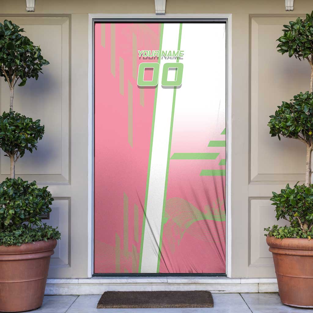 Personalized Mitsuri Kanroji Demon Slayer Badminton Door Cover with Racket Action Pose and Pink Green Graphic Design - The Mazicc