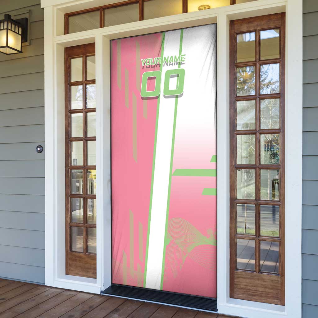Personalized Mitsuri Kanroji Demon Slayer Badminton Door Cover with Racket Action Pose and Pink Green Graphic Design - The Mazicc
