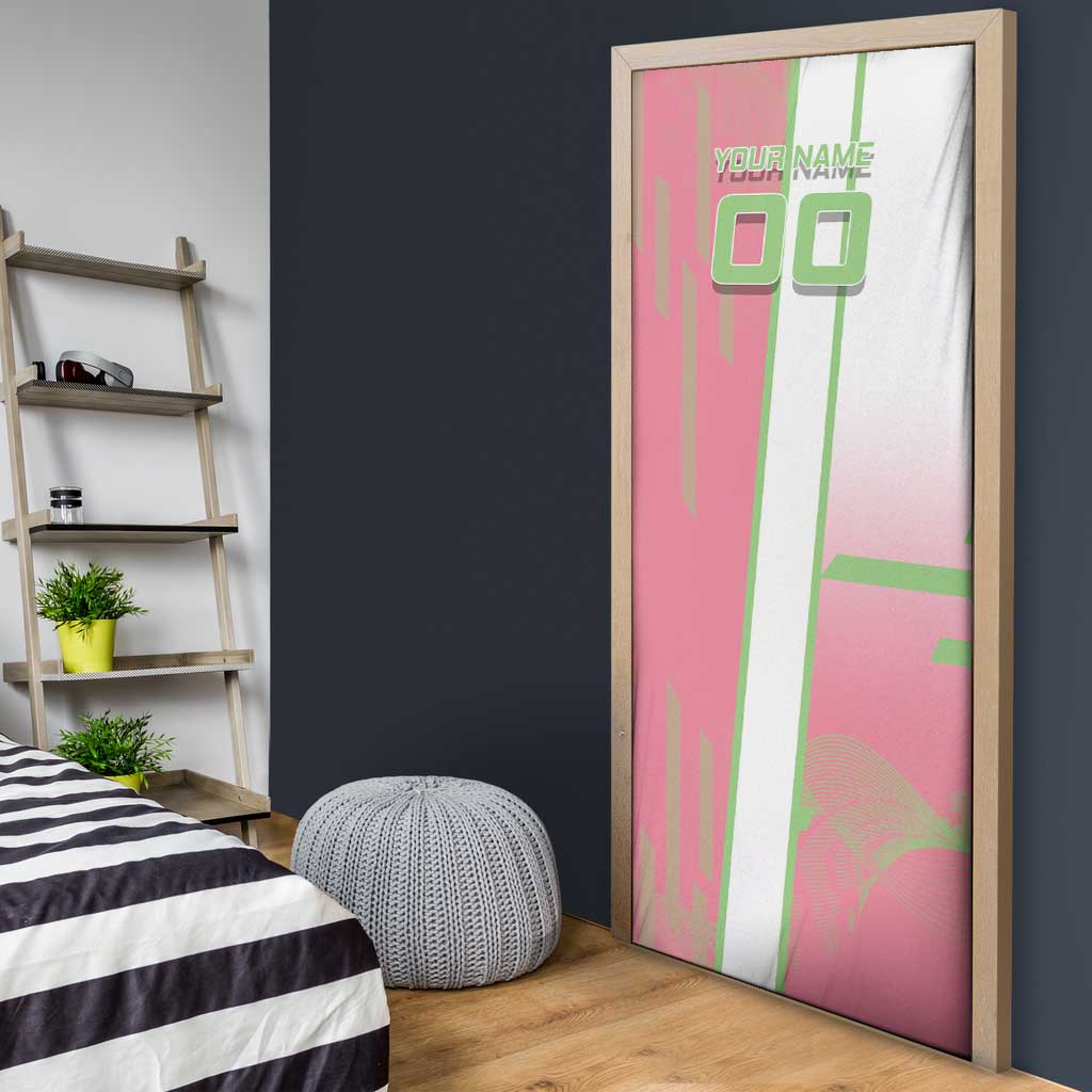 Personalized Mitsuri Kanroji Demon Slayer Badminton Door Cover with Racket Action Pose and Pink Green Graphic Design - The Mazicc