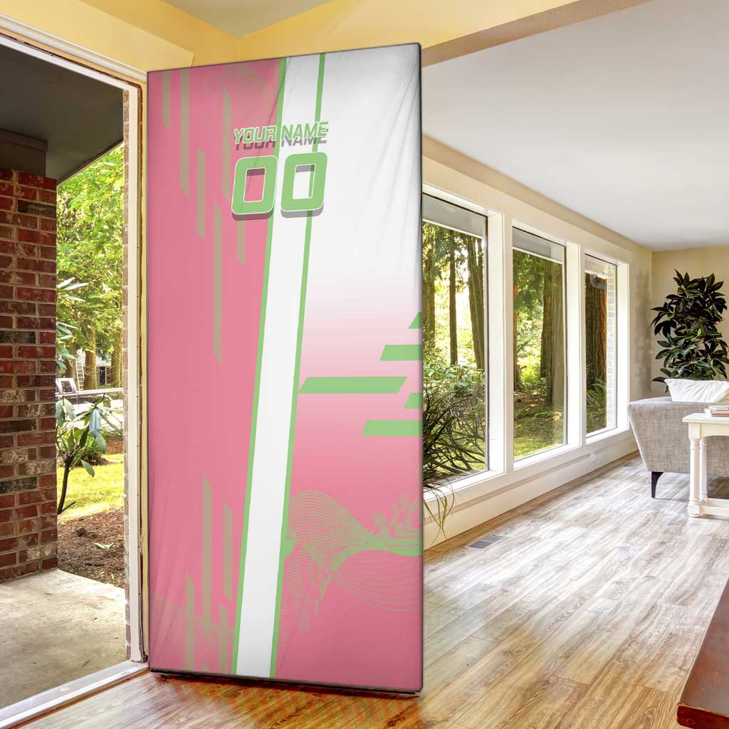 Personalized Mitsuri Kanroji Demon Slayer Badminton Door Cover with Racket Action Pose and Pink Green Graphic Design - The Mazicc