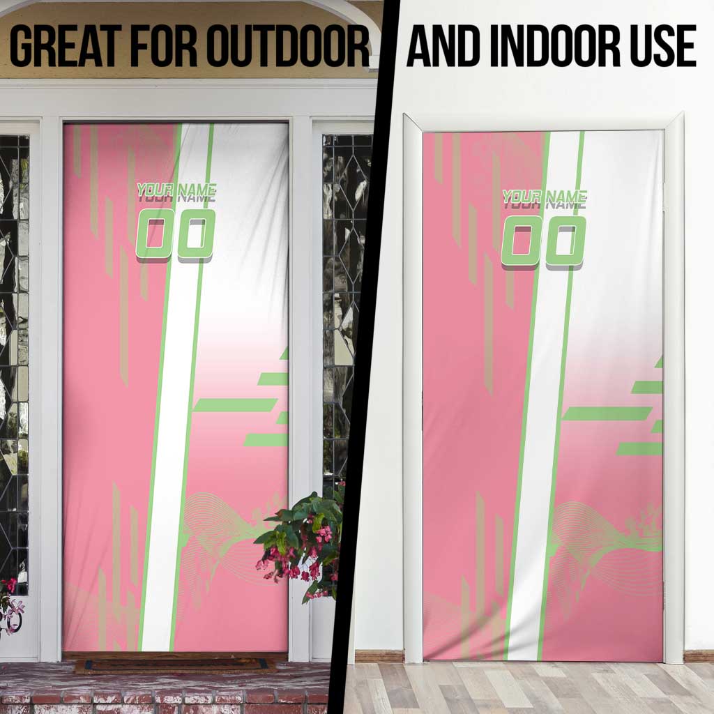 Personalized Mitsuri Kanroji Demon Slayer Badminton Door Cover with Racket Action Pose and Pink Green Graphic Design - The Mazicc