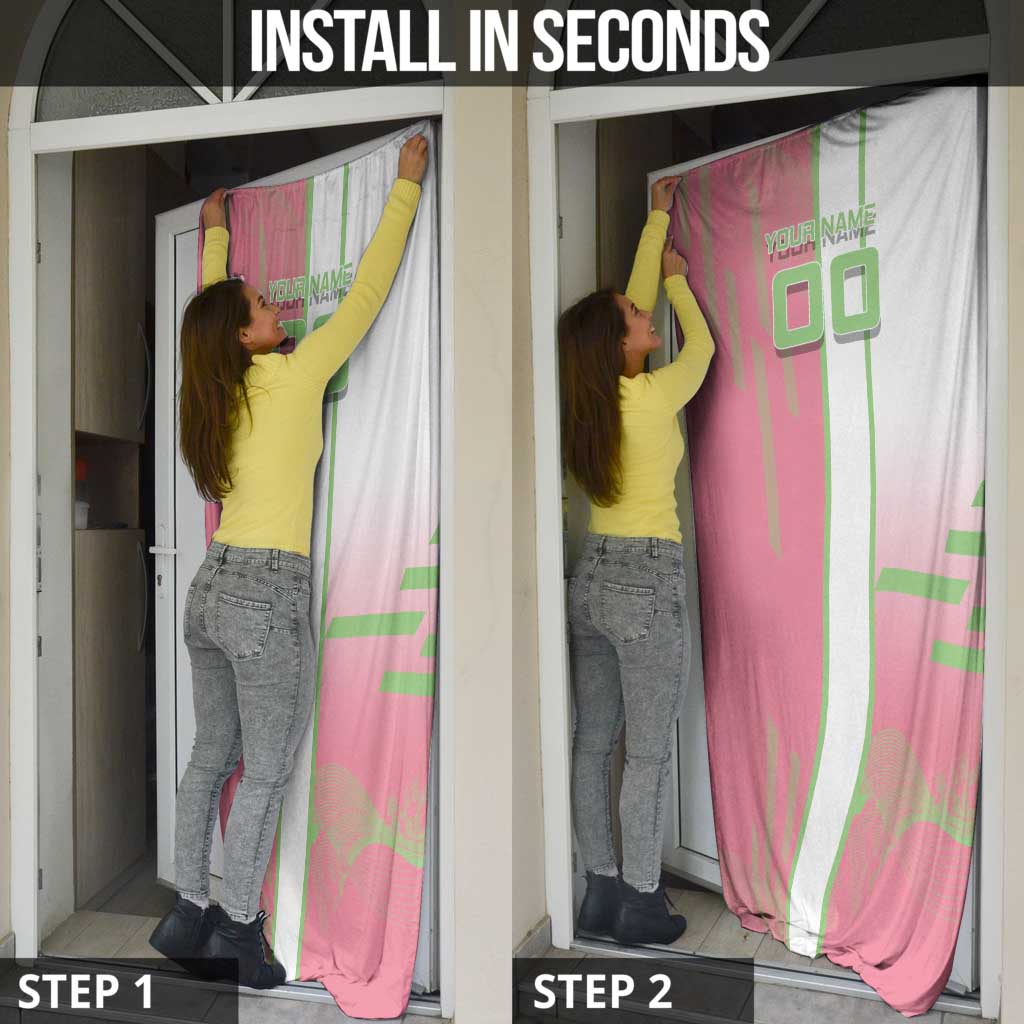 Personalized Mitsuri Kanroji Demon Slayer Badminton Door Cover with Racket Action Pose and Pink Green Graphic Design - The Mazicc