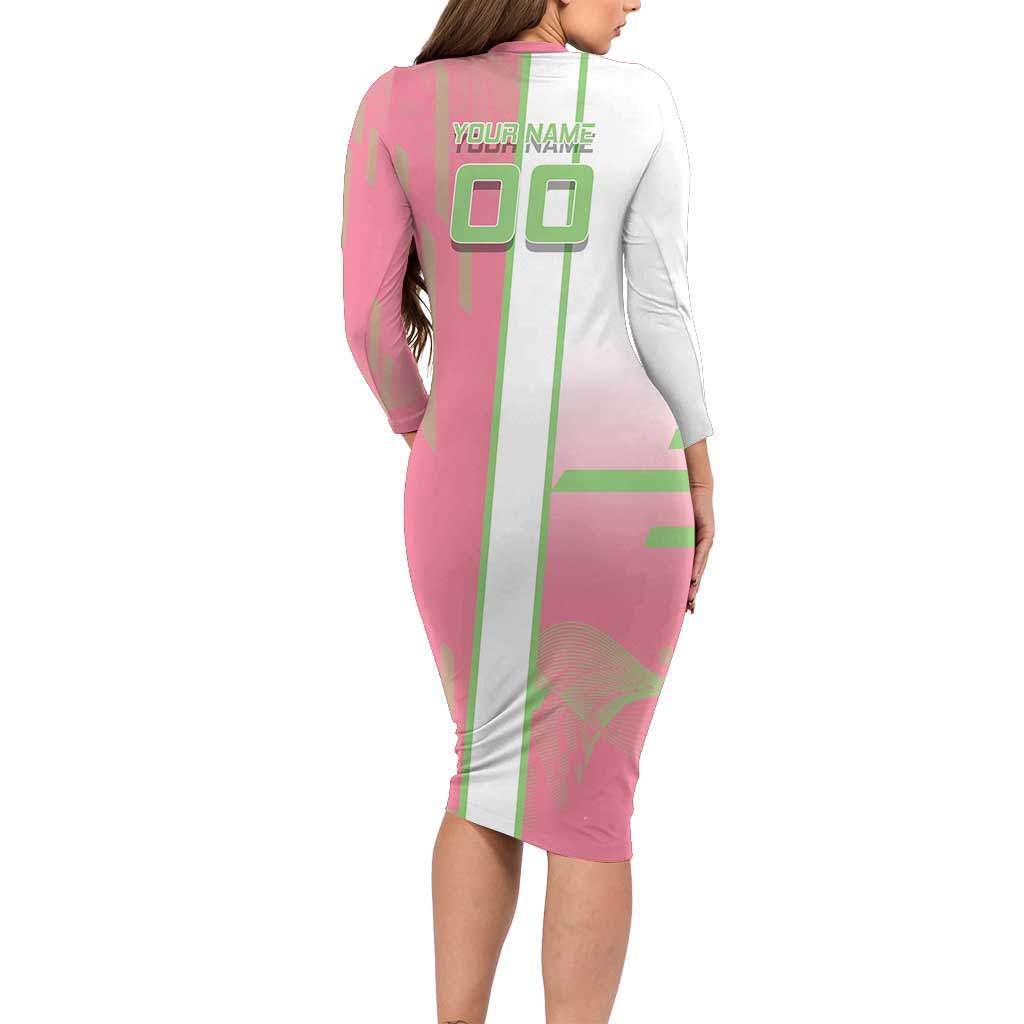Personalized Mitsuri Kanroji Demon Slayer Badminton Family Matching Long Sleeve Bodycon Dress and Hawaiian Shirt with Racket Action Pose and Pink Green Graphic Design