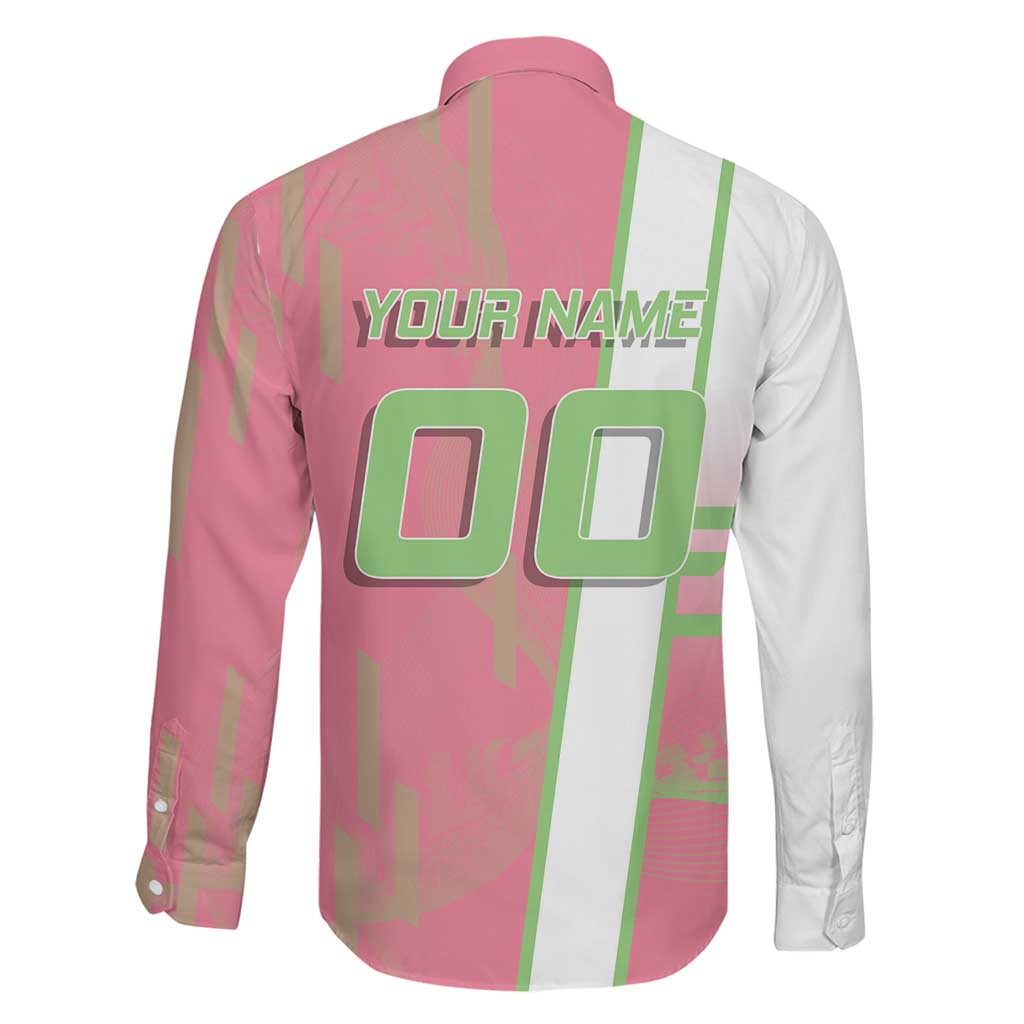 Personalized Mitsuri Kanroji Demon Slayer Badminton Family Matching Off The Shoulder Long Sleeve Dress and Hawaiian Shirt with Racket Action Pose and Pink Green Graphic Design
