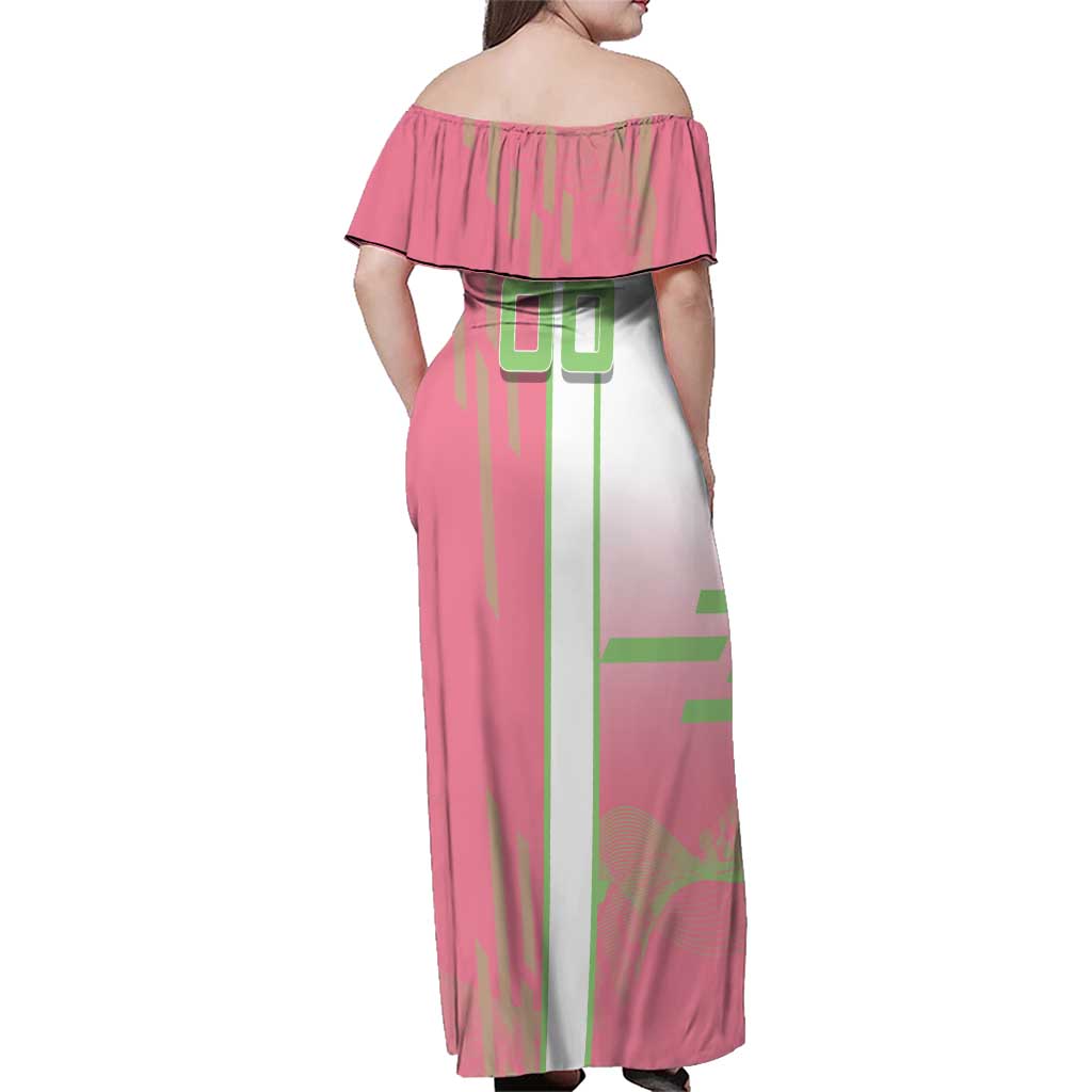 Personalized Mitsuri Kanroji Demon Slayer Badminton Family Matching Off Shoulder Maxi Dress and Hawaiian Shirt with Racket Action Pose and Pink Green Graphic Design