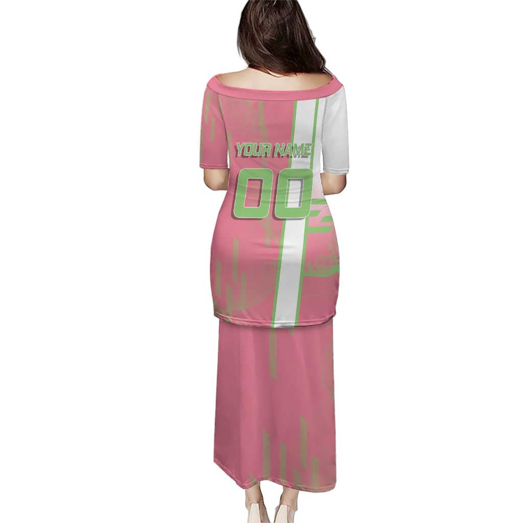 Personalized Mitsuri Kanroji Demon Slayer Badminton Family Matching Puletasi and Hawaiian Shirt with Racket Action Pose and Pink Green Graphic Design