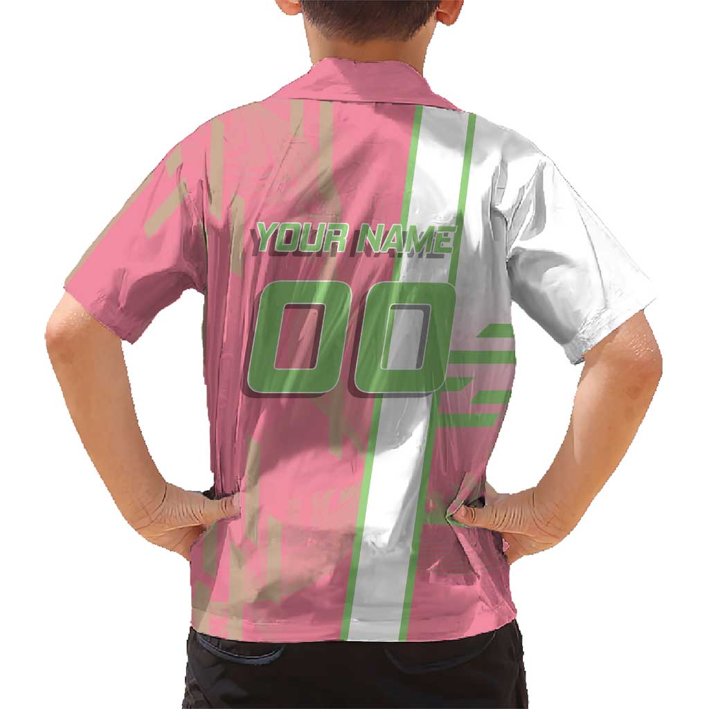Personalized Mitsuri Kanroji Demon Slayer Badminton Family Matching Short Sleeve Bodycon Dress and Hawaiian Shirt with Racket Action Pose and Pink Green Graphic Design