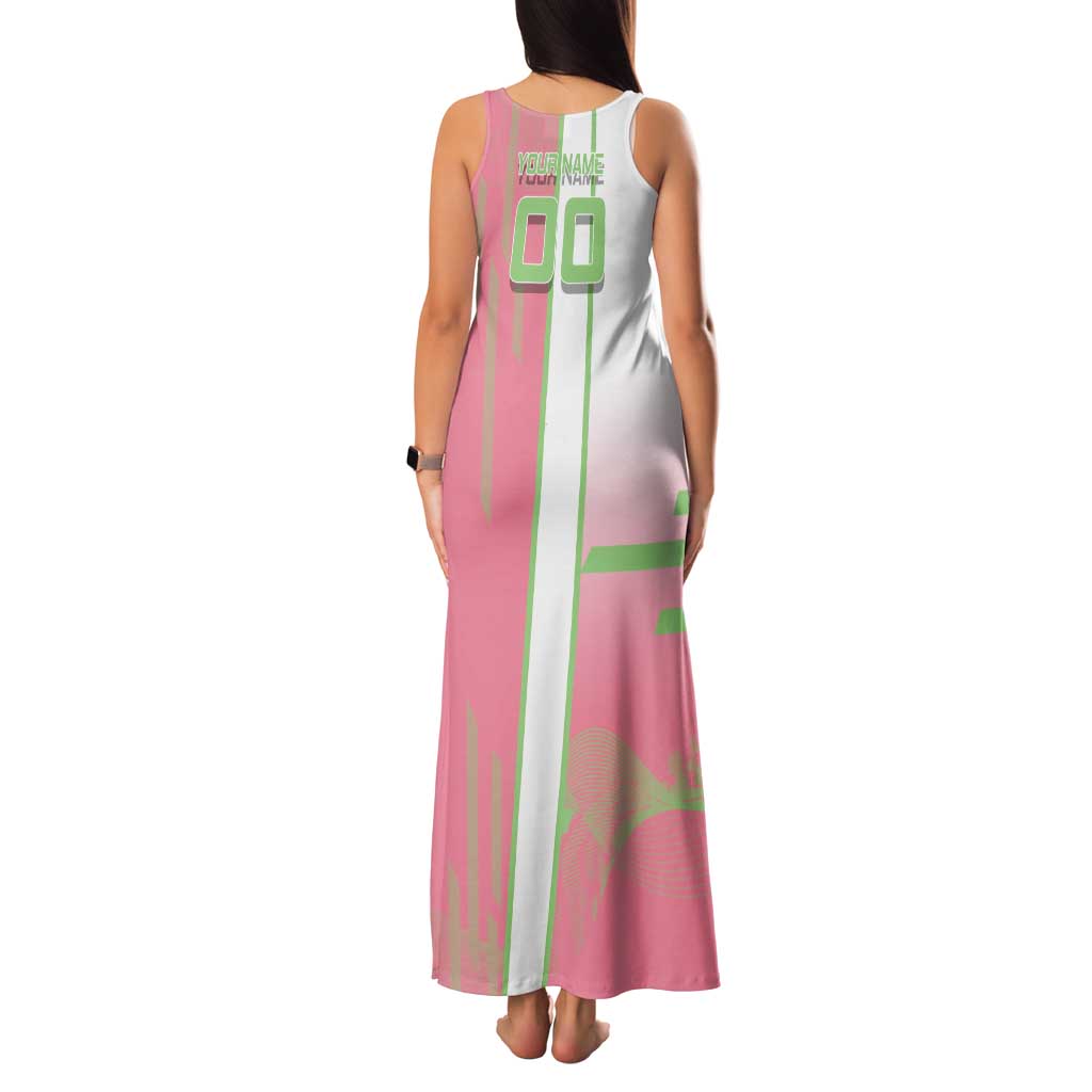 Personalized Mitsuri Kanroji Demon Slayer Badminton Family Matching Tank Maxi Dress and Hawaiian Shirt with Racket Action Pose and Pink Green Graphic Design