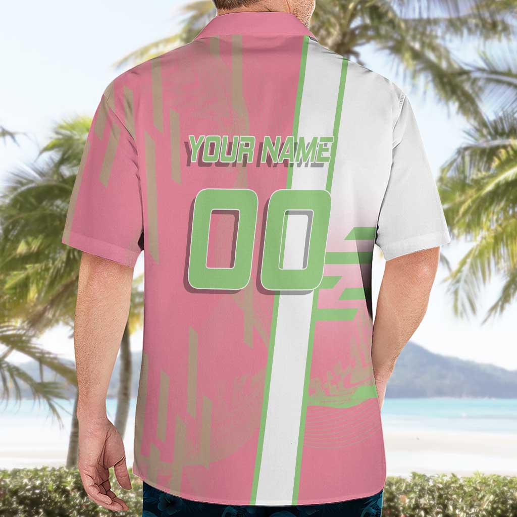 Personalized Mitsuri Kanroji Demon Slayer Badminton Hawaiian Shirt with Racket Action Pose and Pink Green Graphic Design - The Mazicc