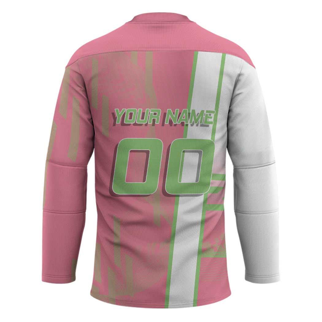 Personalized Mitsuri Kanroji Demon Slayer Badminton Hockey Jersey with Racket Action Pose and Pink Green Graphic Design - The Mazicc