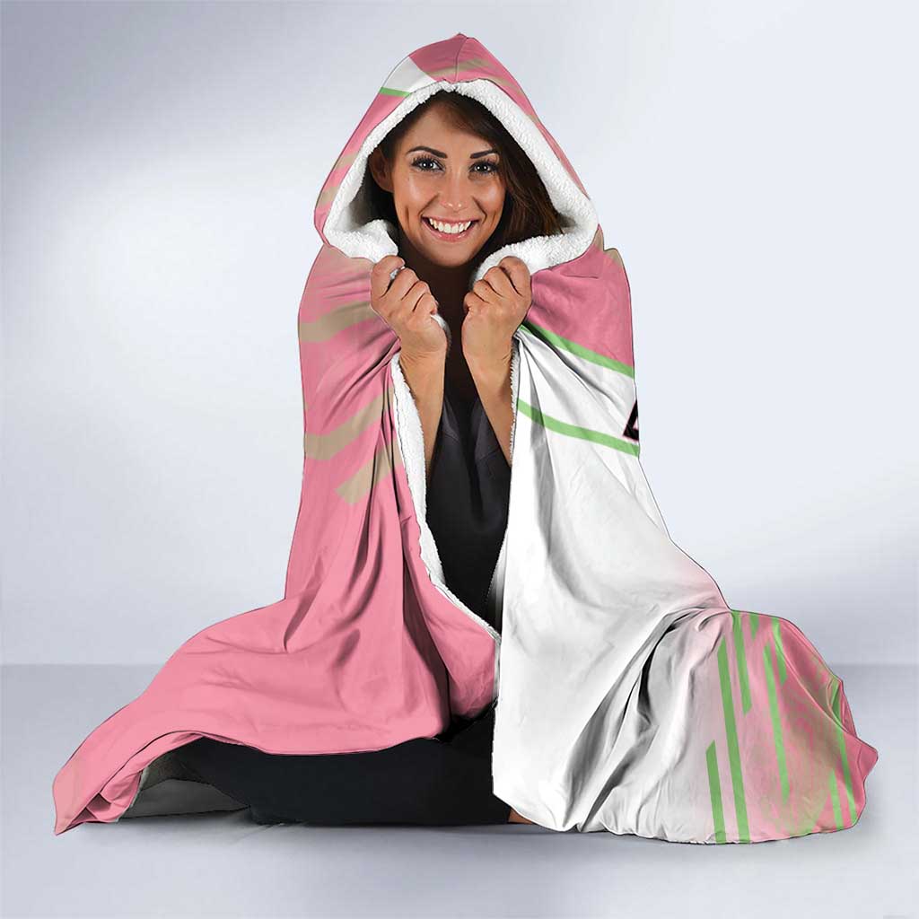 Personalized Mitsuri Kanroji Demon Slayer Badminton Hooded Blanket with Racket Action Pose and Pink Green Graphic Design - The Mazicc