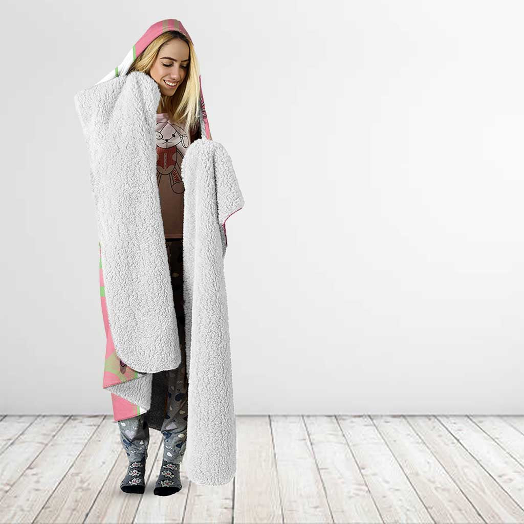 Personalized Mitsuri Kanroji Demon Slayer Badminton Hooded Blanket with Racket Action Pose and Pink Green Graphic Design - The Mazicc