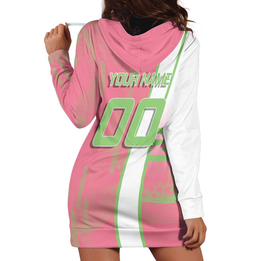 Personalized Mitsuri Kanroji Demon Slayer Badminton Hoodie Dress with Racket Action Pose and Pink Green Graphic Design - The Mazicc