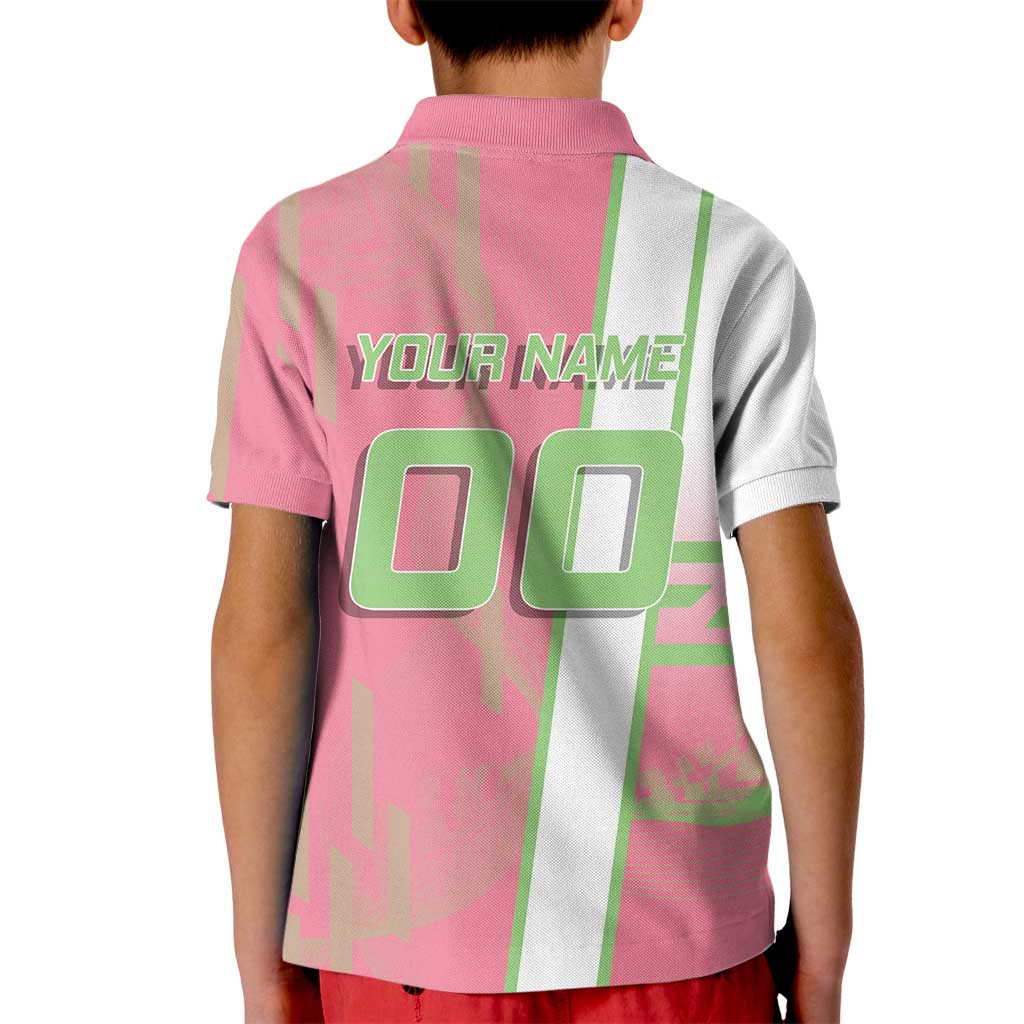 Personalized Mitsuri Kanroji Demon Slayer Badminton Kid Polo Shirt with Racket Action Pose and Pink Green Graphic Design - The Mazicc