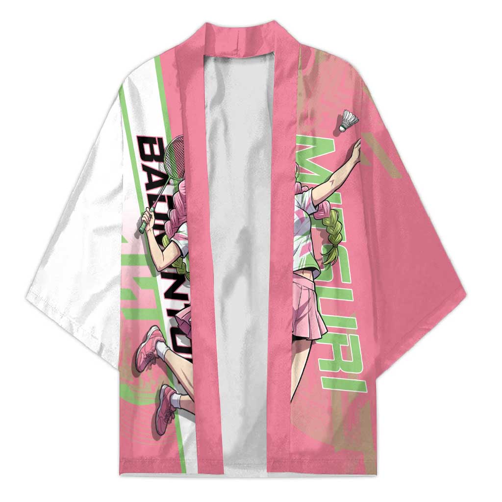 Personalized Mitsuri Kanroji Demon Slayer Badminton Kimono with Racket Action Pose and Pink Green Graphic Design - The Mazicc