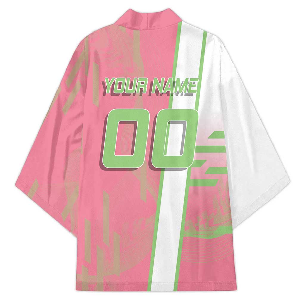Personalized Mitsuri Kanroji Demon Slayer Badminton Kimono with Racket Action Pose and Pink Green Graphic Design - The Mazicc