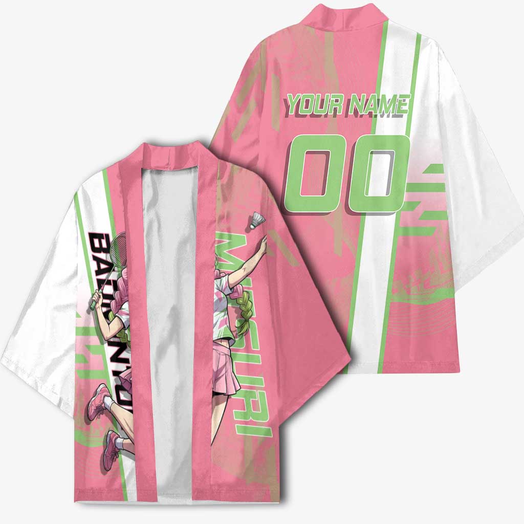 Personalized Mitsuri Kanroji Demon Slayer Badminton Kimono with Racket Action Pose and Pink Green Graphic Design - The Mazicc