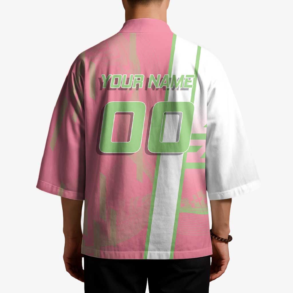 Personalized Mitsuri Kanroji Demon Slayer Badminton Kimono with Racket Action Pose and Pink Green Graphic Design - The Mazicc