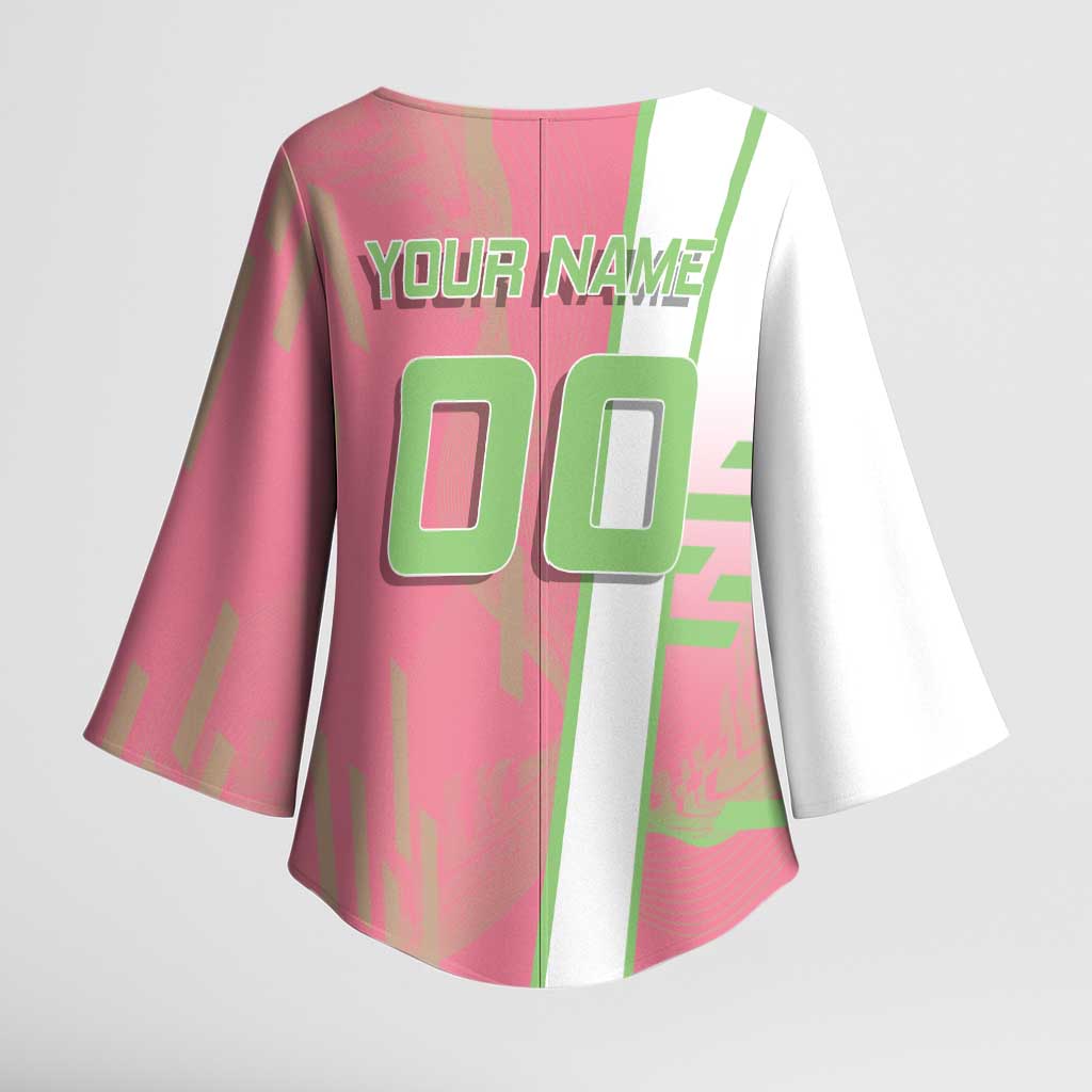 Personalized Mitsuri Kanroji Demon Slayer Badminton Kimono Sleeve Blouse with Racket Action Pose and Pink Green Graphic Design - The Mazicc