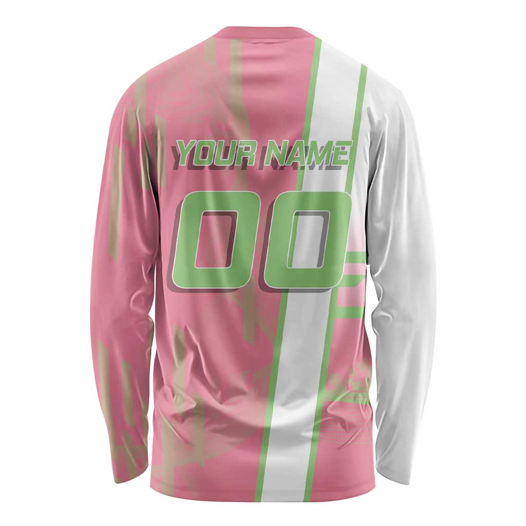 Personalized Mitsuri Kanroji Demon Slayer Badminton Long Sleeve Shirt with Racket Action Pose and Pink Green Graphic Design - The Mazicc