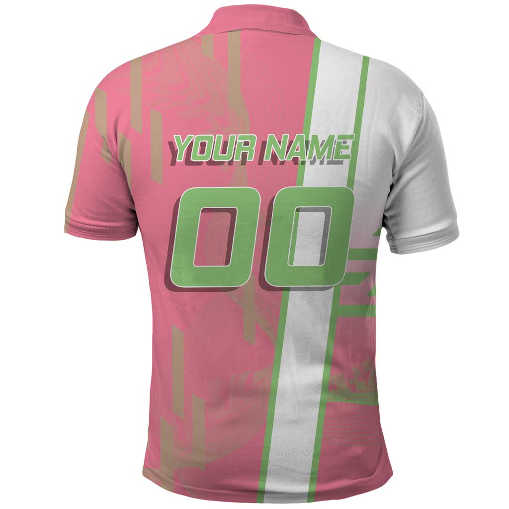 Personalized Mitsuri Kanroji Demon Slayer Badminton Polo Shirt with Racket Action Pose and Pink Green Graphic Design - The Mazicc