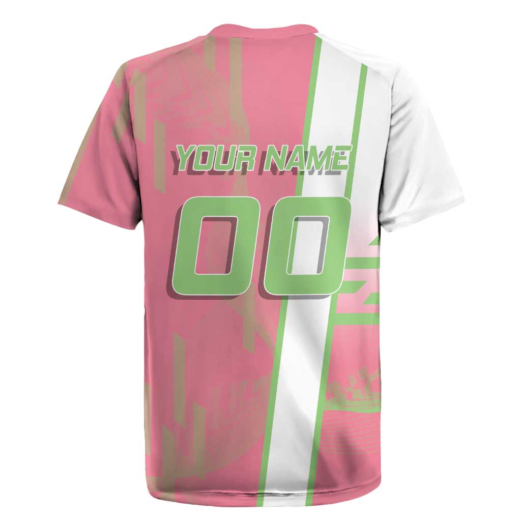 Personalized Mitsuri Kanroji Demon Slayer Badminton Rugby Jersey with Racket Action Pose and Pink Green Graphic Design - The Mazicc