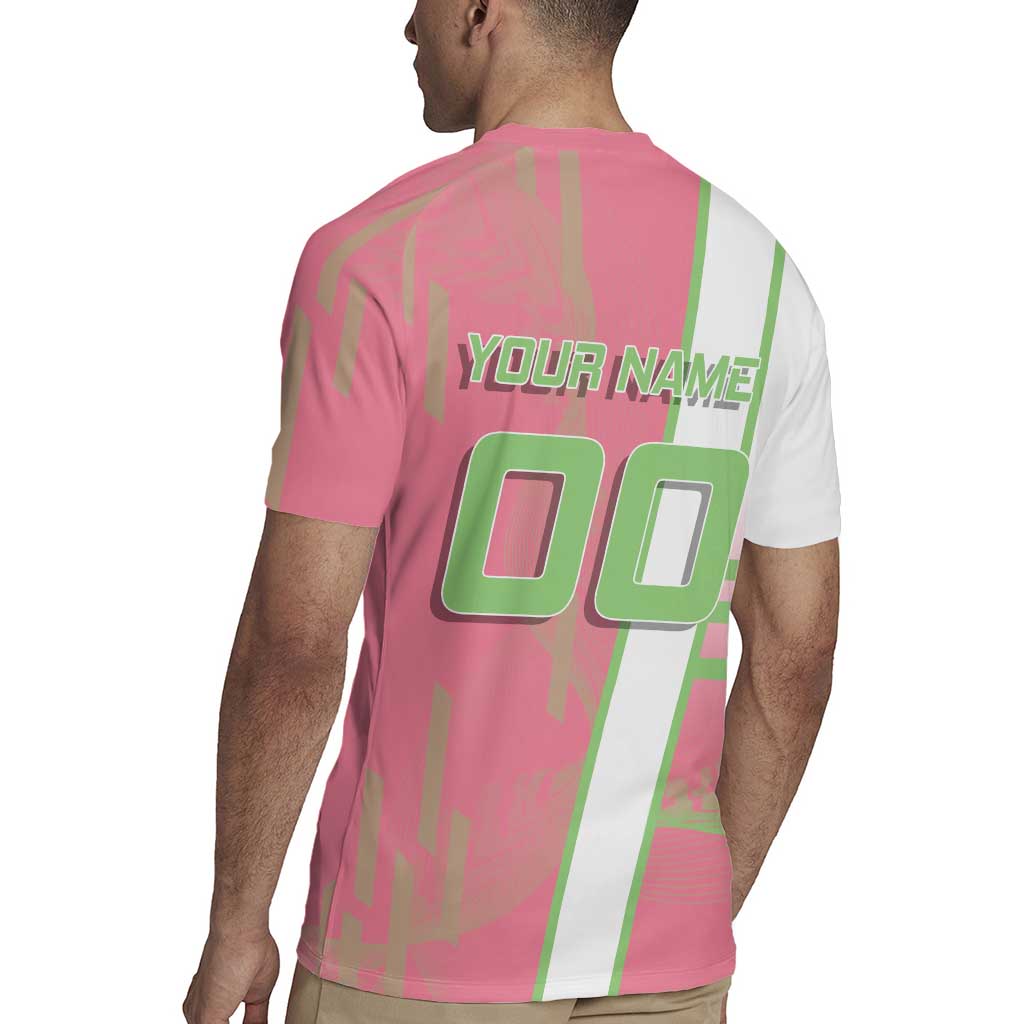 Personalized Mitsuri Kanroji Demon Slayer Badminton Rugby Jersey with Racket Action Pose and Pink Green Graphic Design - The Mazicc