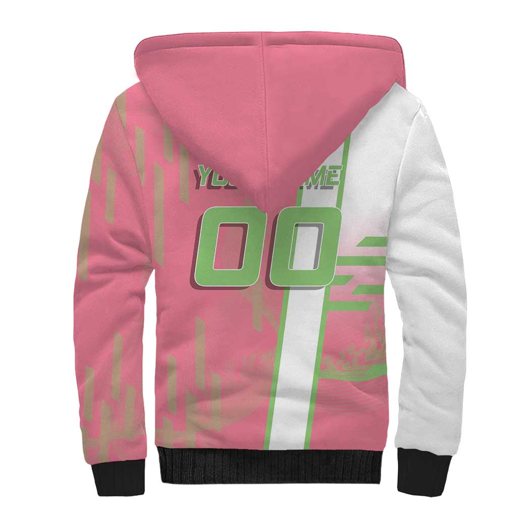 Personalized Mitsuri Kanroji Demon Slayer Badminton Sherpa Hoodie with Racket Action Pose and Pink Green Graphic Design - The Mazicc