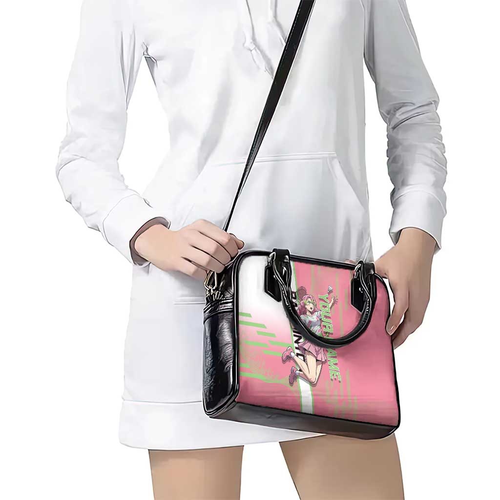 Personalized Mitsuri Kanroji Demon Slayer Badminton Shoulder Handbag with Racket Action Pose and Pink Green Graphic Design - The Mazicc