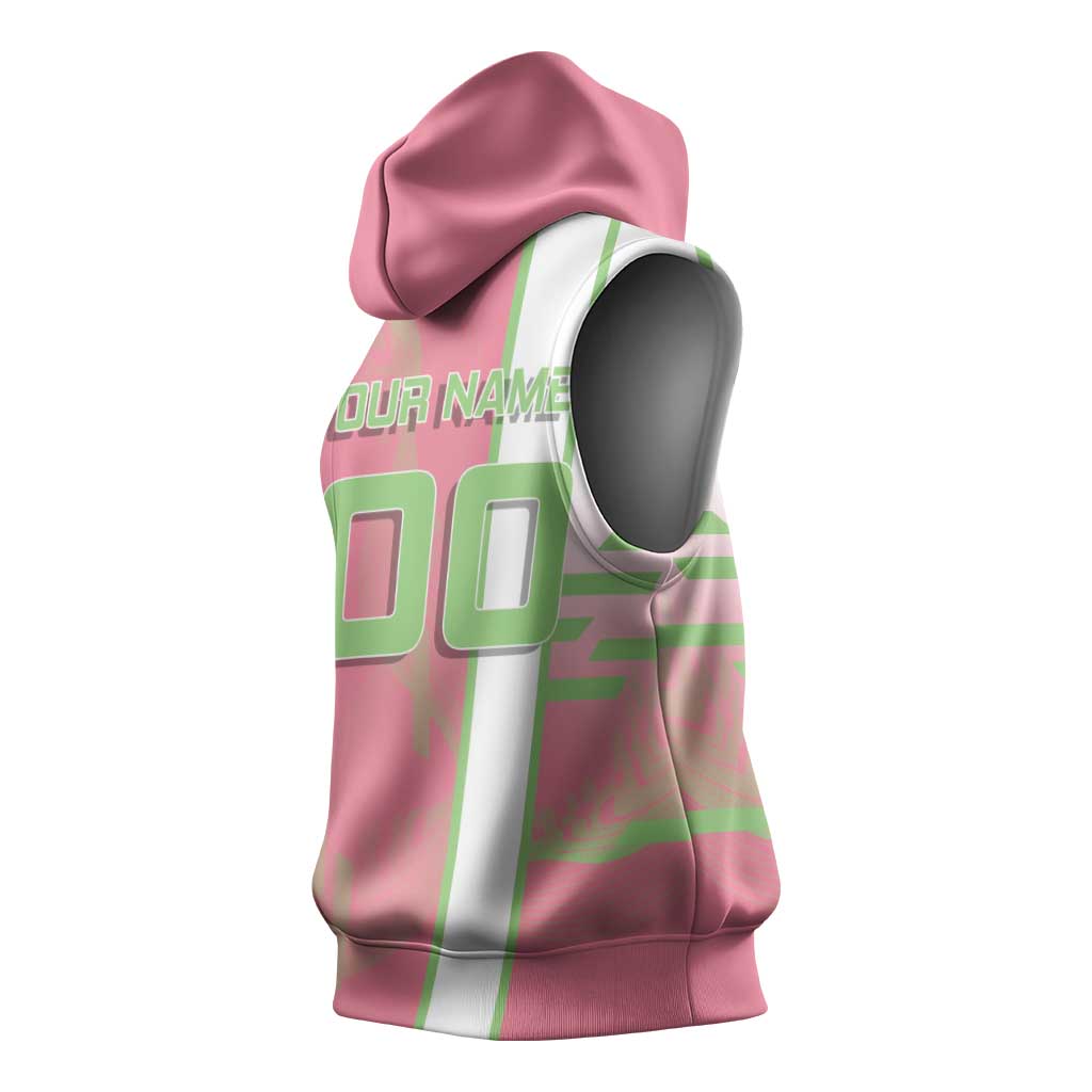 Personalized Mitsuri Kanroji Demon Slayer Badminton Sleeveless Hoodie with Racket Action Pose and Pink Green Graphic Design - The Mazicc