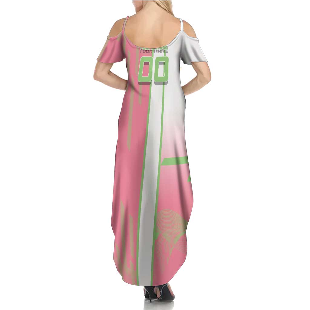 Personalized Mitsuri Kanroji Demon Slayer Badminton Summer Maxi Dress with Racket Action Pose and Pink Green Graphic Design - The Mazicc