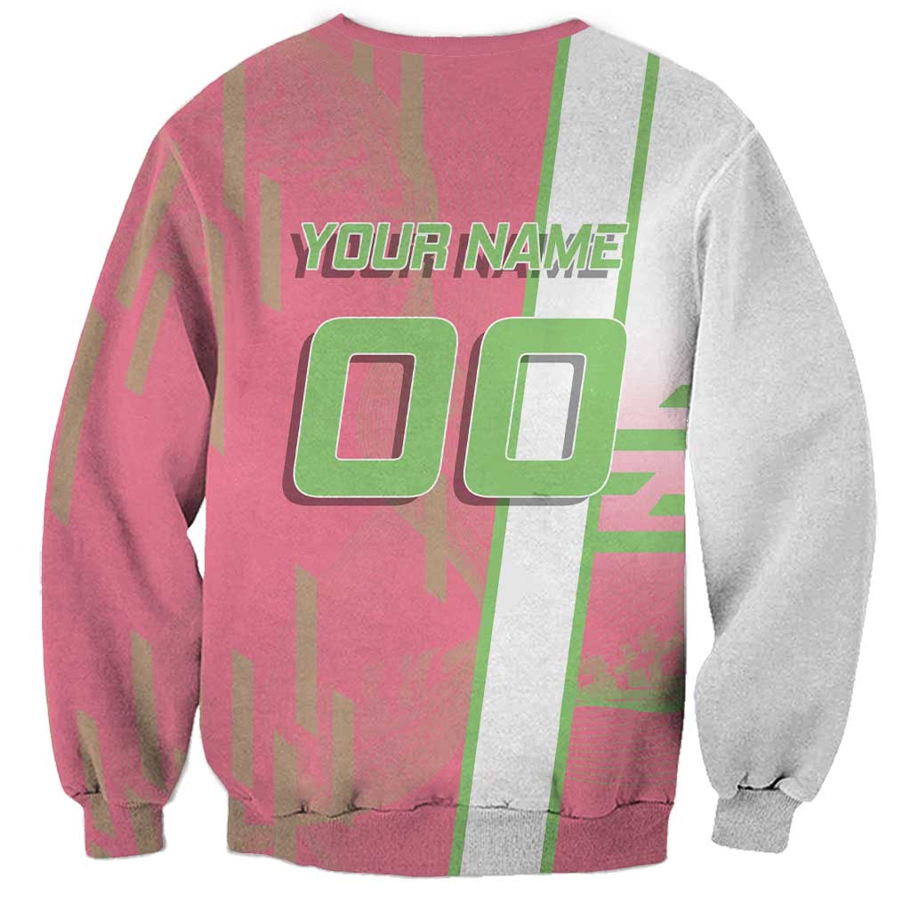 Personalized Mitsuri Kanroji Demon Slayer Badminton Sweatshirt with Racket Action Pose and Pink Green Graphic Design - The Mazicc
