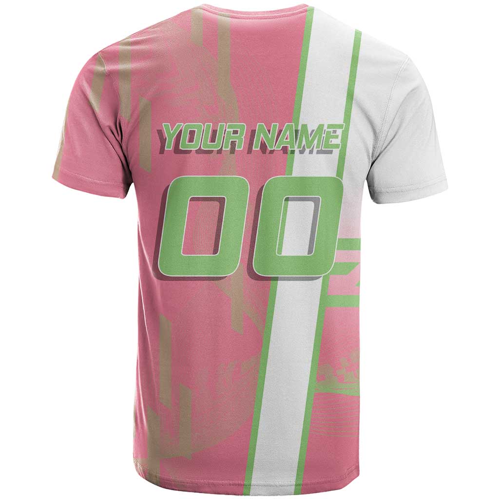 Personalized Mitsuri Kanroji Demon Slayer Badminton T Shirt with Racket Action Pose and Pink Green Graphic Design - The Mazicc