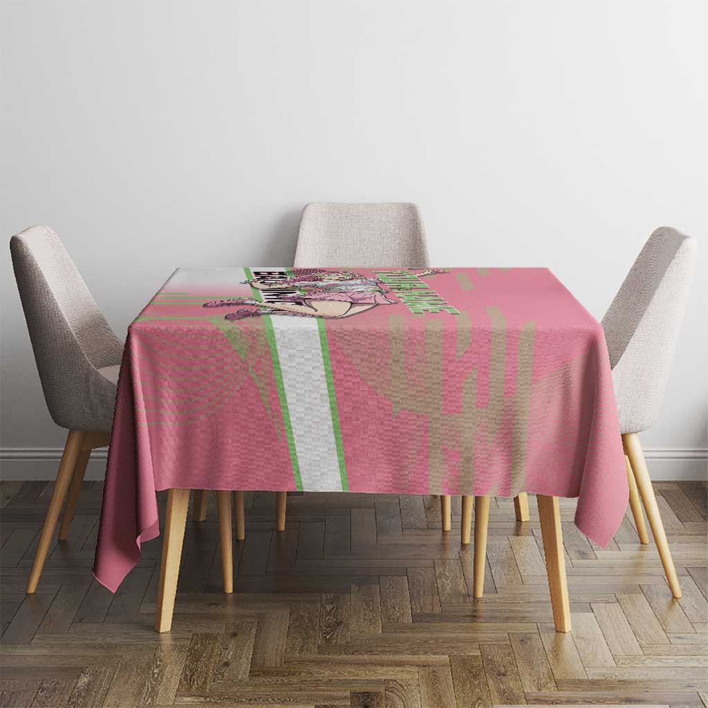 Personalized Mitsuri Kanroji Demon Slayer Badminton Tablecloth with Racket Action Pose and Pink Green Graphic Design - The Mazicc