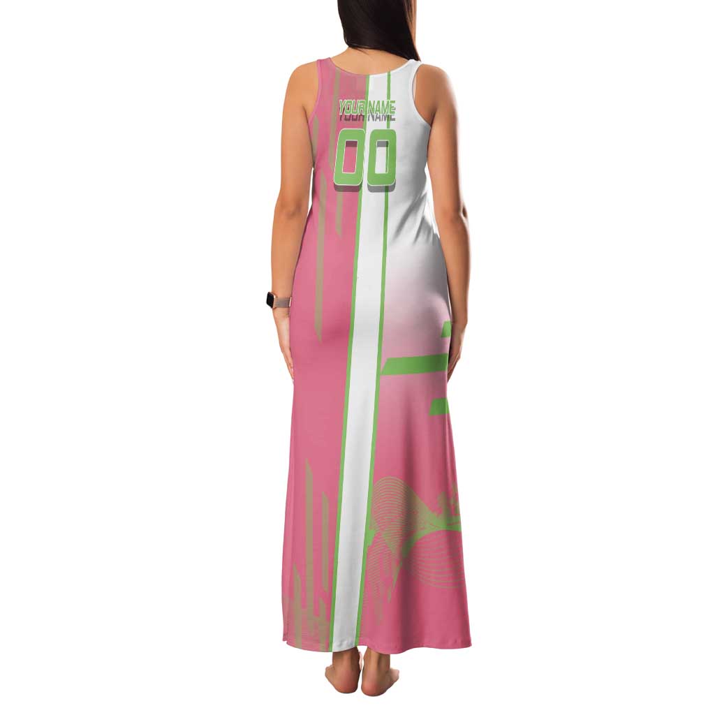 Personalized Mitsuri Kanroji Demon Slayer Badminton Tank Maxi Dress with Racket Action Pose and Pink Green Graphic Design - The Mazicc