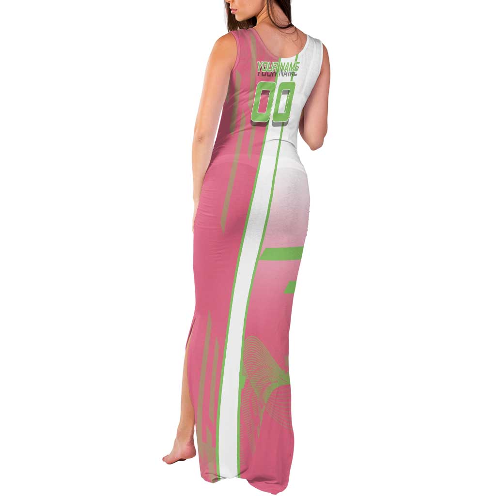 Personalized Mitsuri Kanroji Demon Slayer Badminton Tank Maxi Dress with Racket Action Pose and Pink Green Graphic Design - The Mazicc