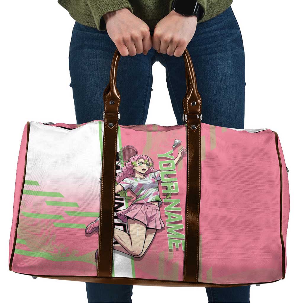 Personalized Mitsuri Kanroji Demon Slayer Badminton Travel Bag with Racket Action Pose and Pink Green Graphic Design - The Mazicc