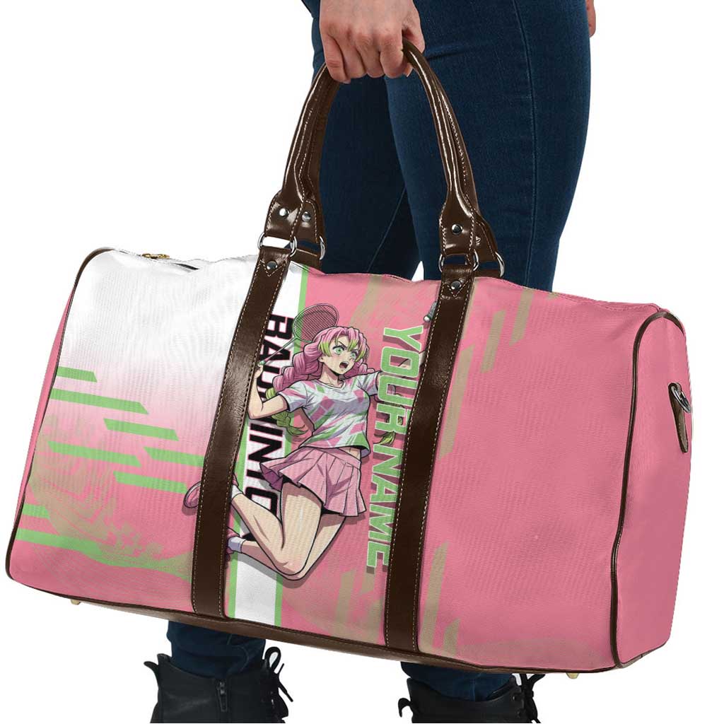 Personalized Mitsuri Kanroji Demon Slayer Badminton Travel Bag with Racket Action Pose and Pink Green Graphic Design - The Mazicc