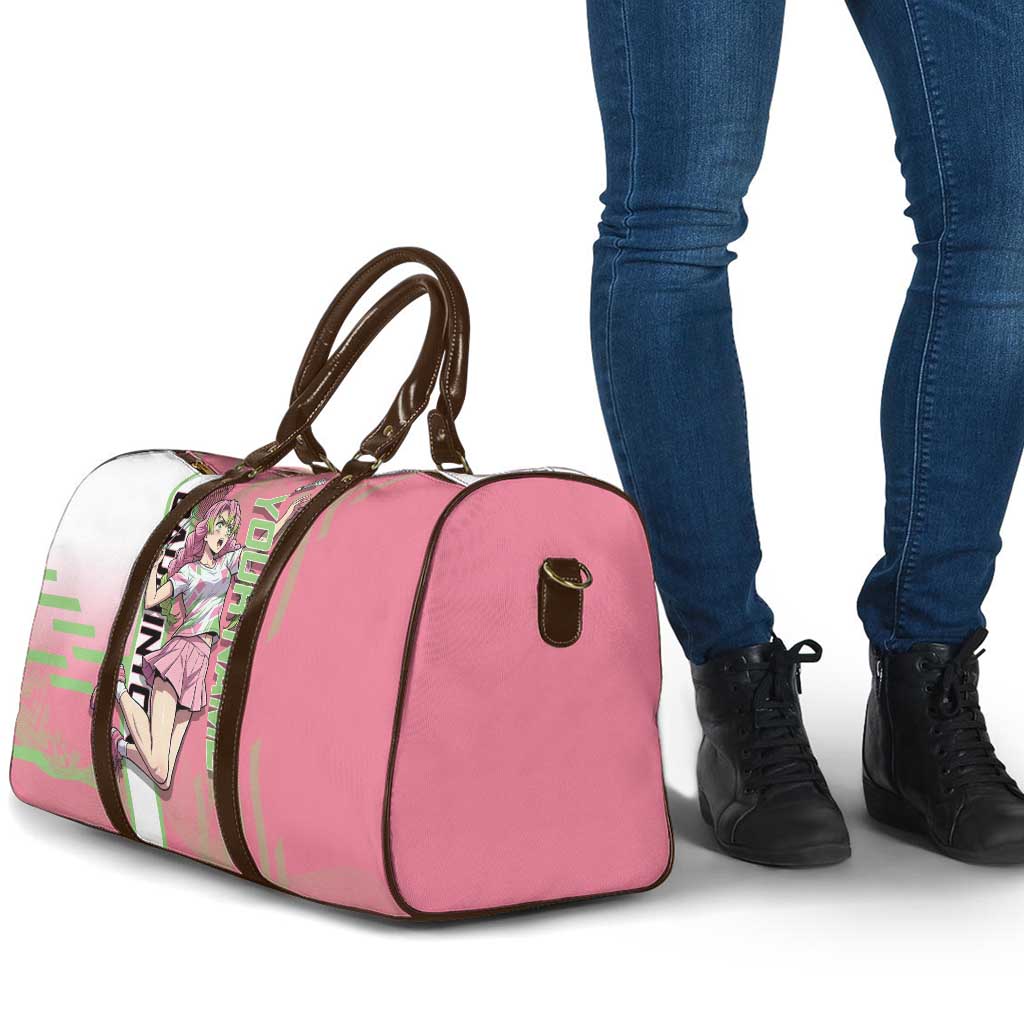 Personalized Mitsuri Kanroji Demon Slayer Badminton Travel Bag with Racket Action Pose and Pink Green Graphic Design - The Mazicc