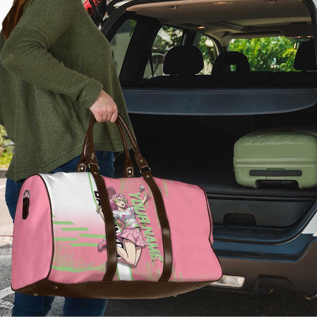 Personalized Mitsuri Kanroji Demon Slayer Badminton Travel Bag with Racket Action Pose and Pink Green Graphic Design - The Mazicc