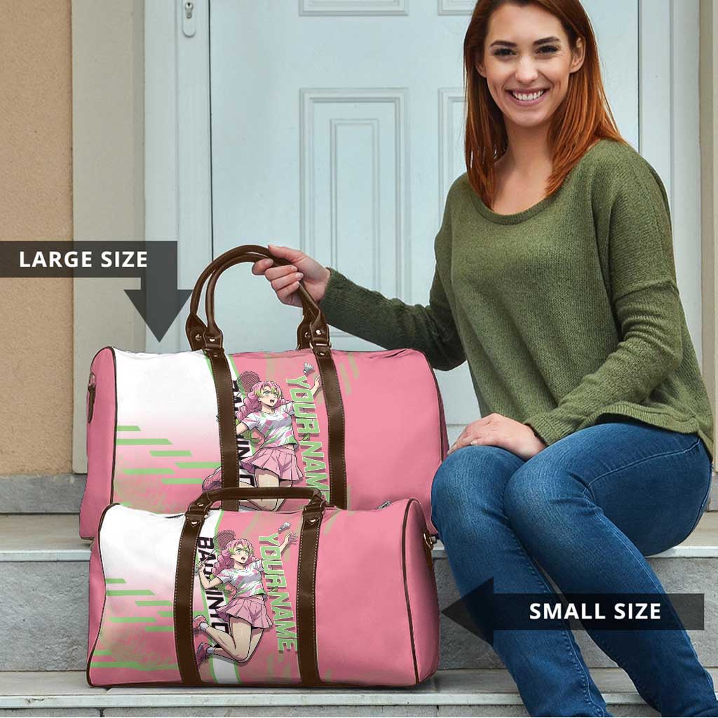 Personalized Mitsuri Kanroji Demon Slayer Badminton Travel Bag with Racket Action Pose and Pink Green Graphic Design - The Mazicc