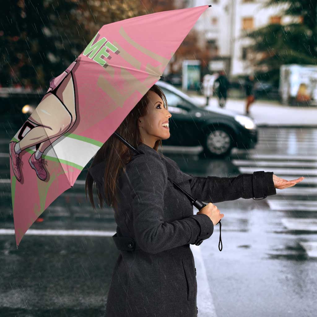 Personalized Mitsuri Kanroji Demon Slayer Badminton Umbrella with Racket Action Pose and Pink Green Graphic Design - The Mazicc