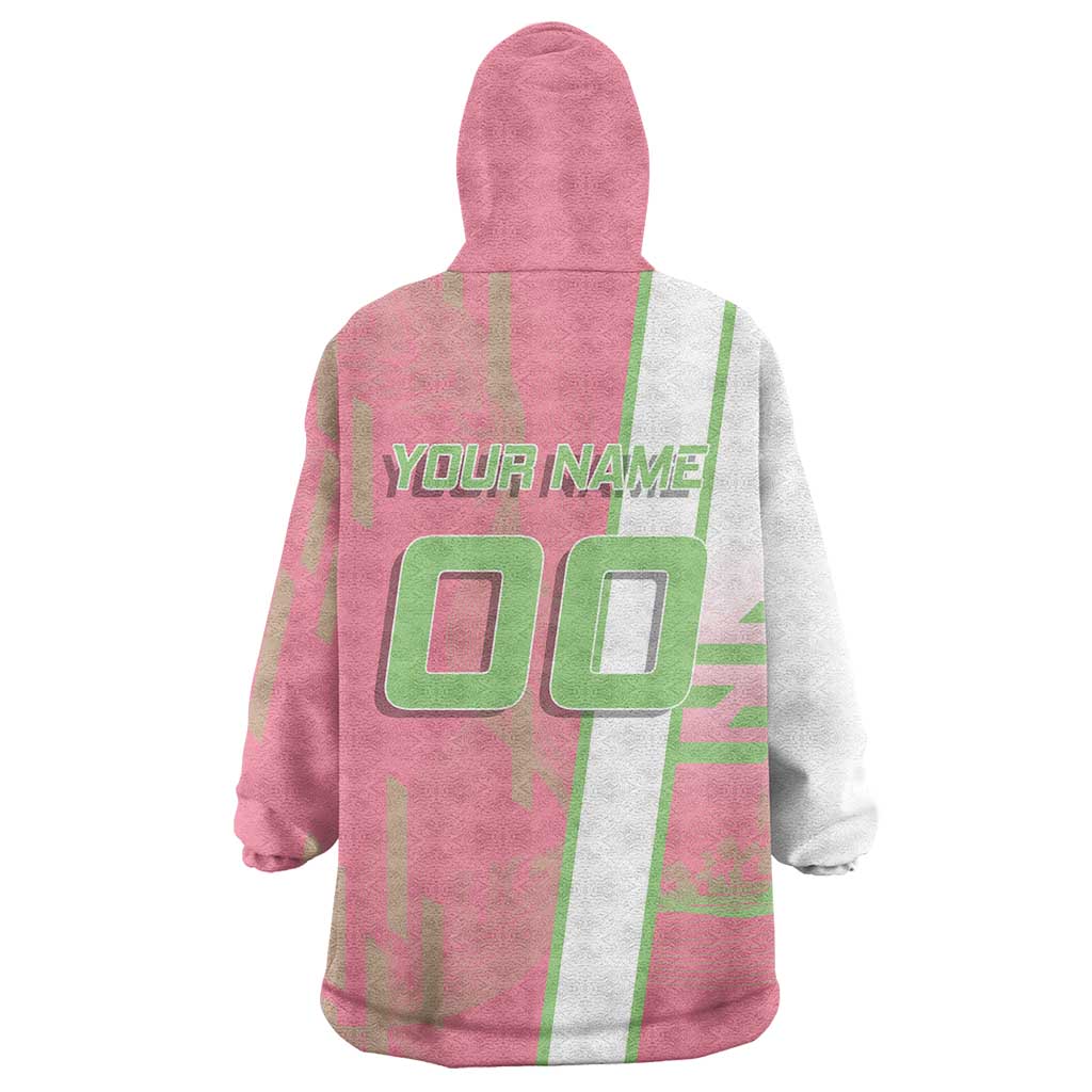 Personalized Mitsuri Kanroji Demon Slayer Badminton Wearable Blanket Hoodie with Racket Action Pose and Pink Green Graphic Design - The Mazicc