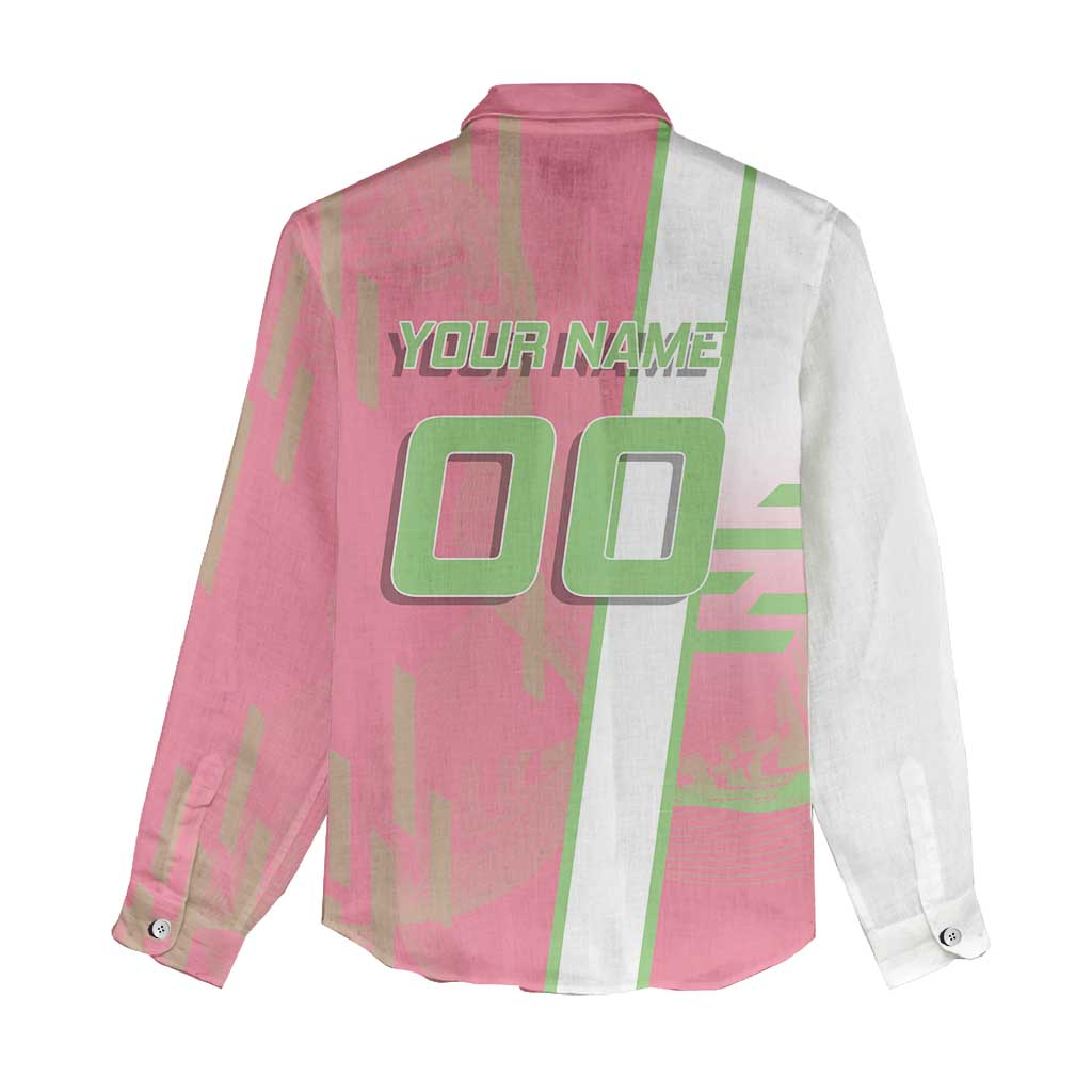 Personalized Mitsuri Kanroji Demon Slayer Badminton Women Casual Shirt with Racket Action Pose and Pink Green Graphic Design - The Mazicc