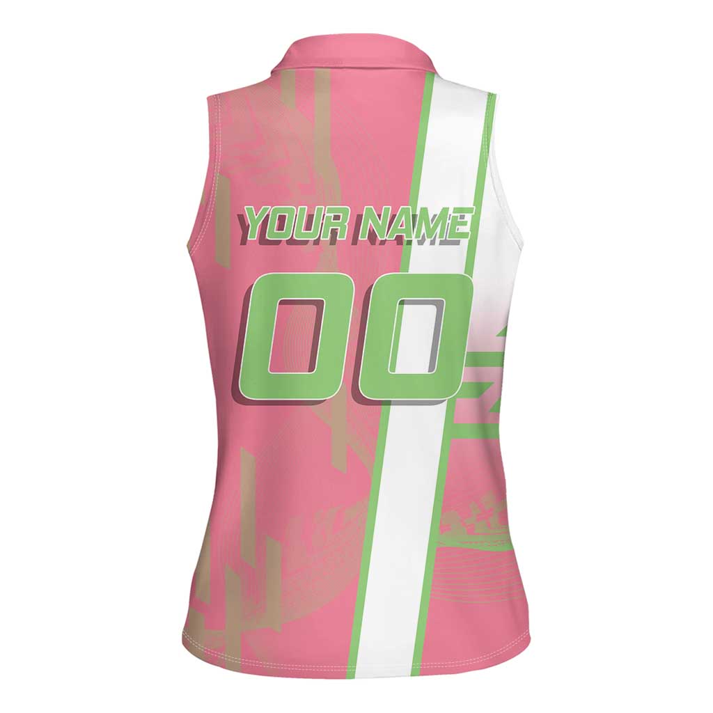 Personalized Mitsuri Kanroji Demon Slayer Badminton Women Sleeveless Polo Shirt with Racket Action Pose and Pink Green Graphic Design - The Mazicc