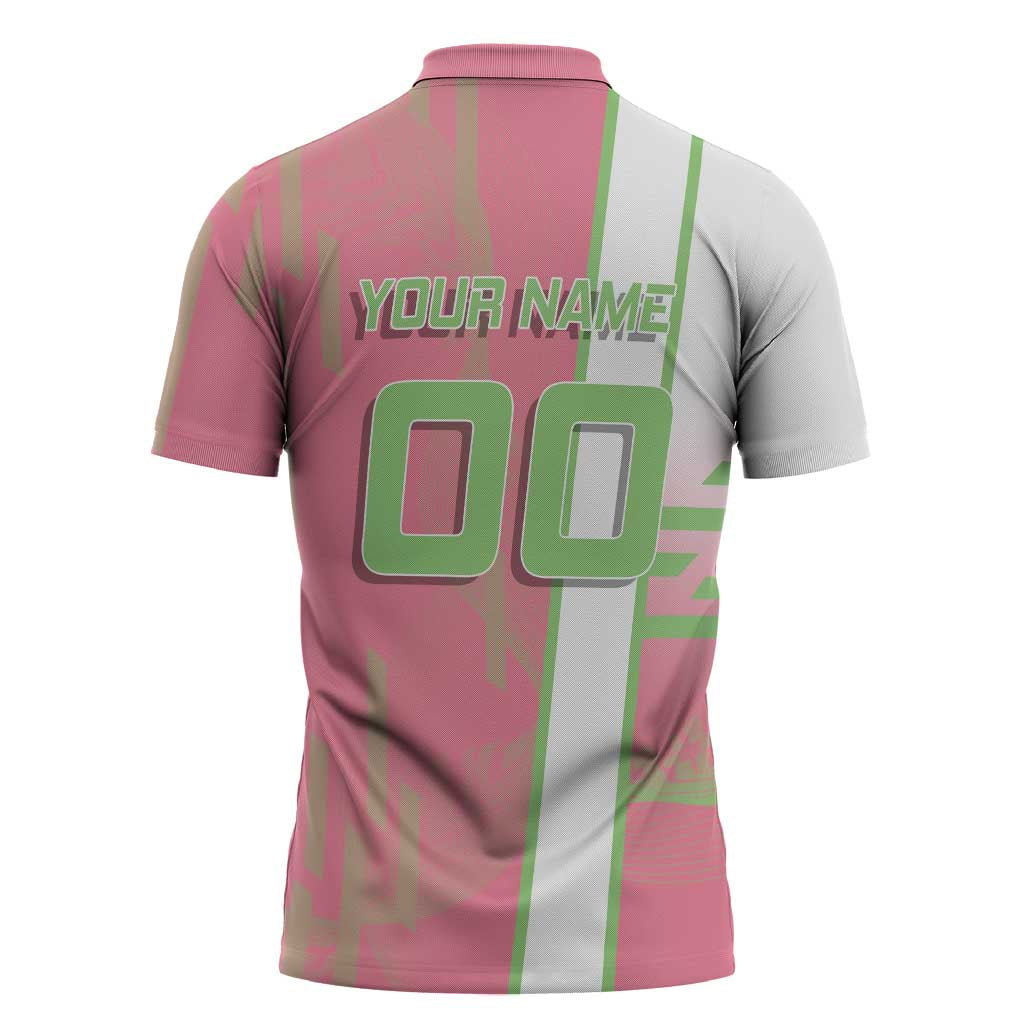 Personalized Mitsuri Kanroji Demon Slayer Badminton Zipper Polo Shirt with Racket Action Pose and Pink Green Graphic Design - The Mazicc